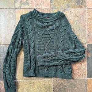Quince Cable Knit Cropped sweater Green